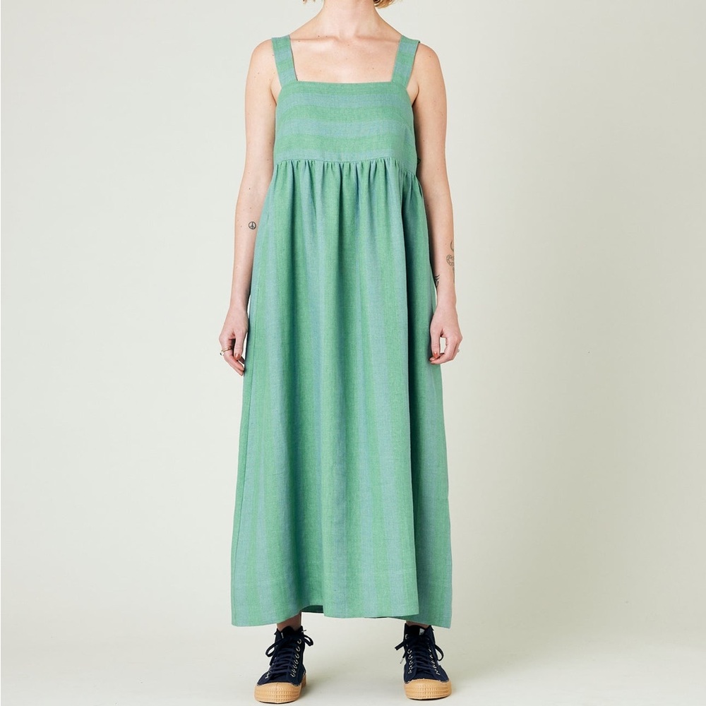 BEYOND NINE SUKI OCEAN STRIPE LINEN DRESS